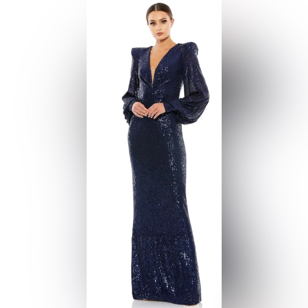 NWT Ieena for Mac Duggal Midnight Blue Sequence Dress